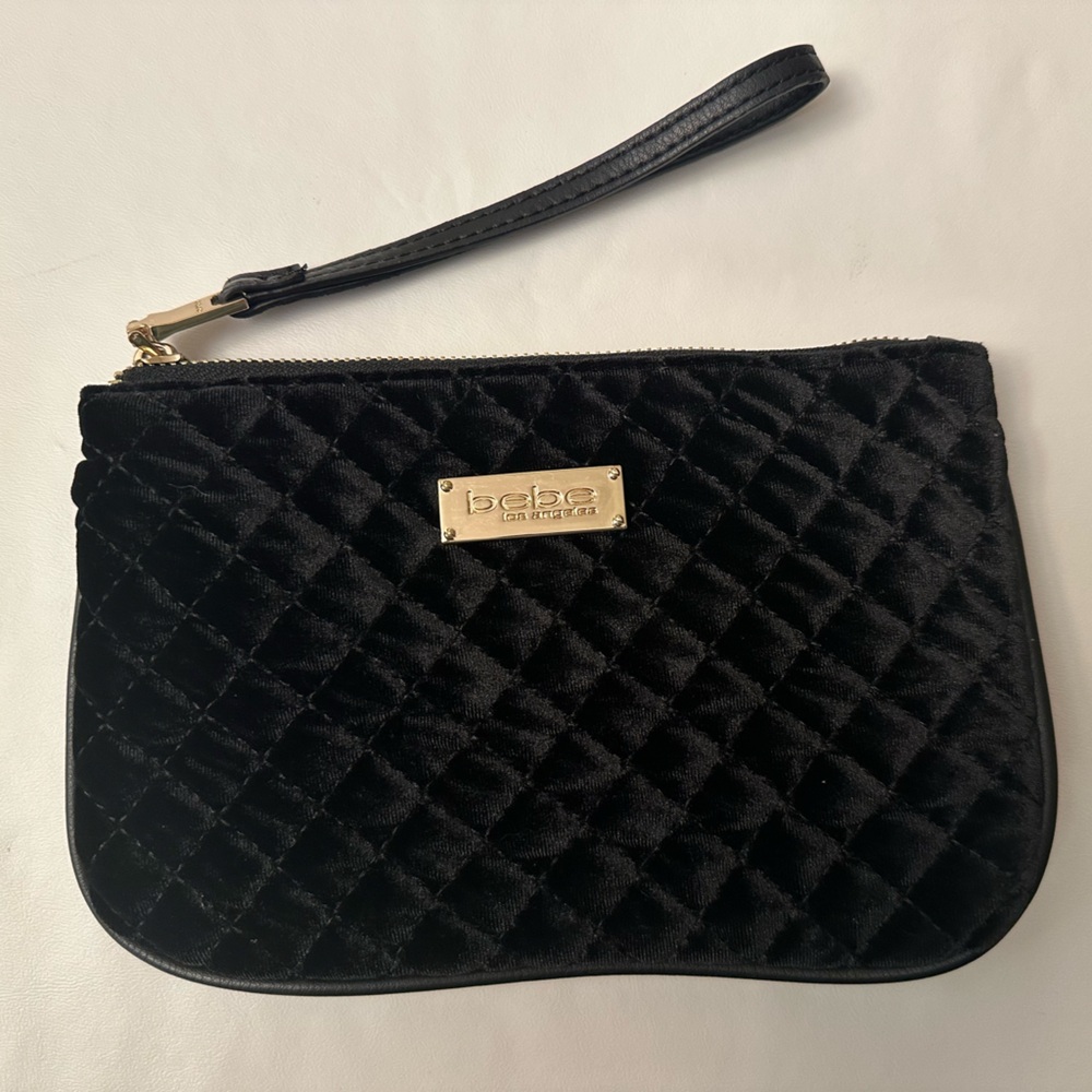 Bebe black velvet quilted wristlet (9" wide x 6" high)